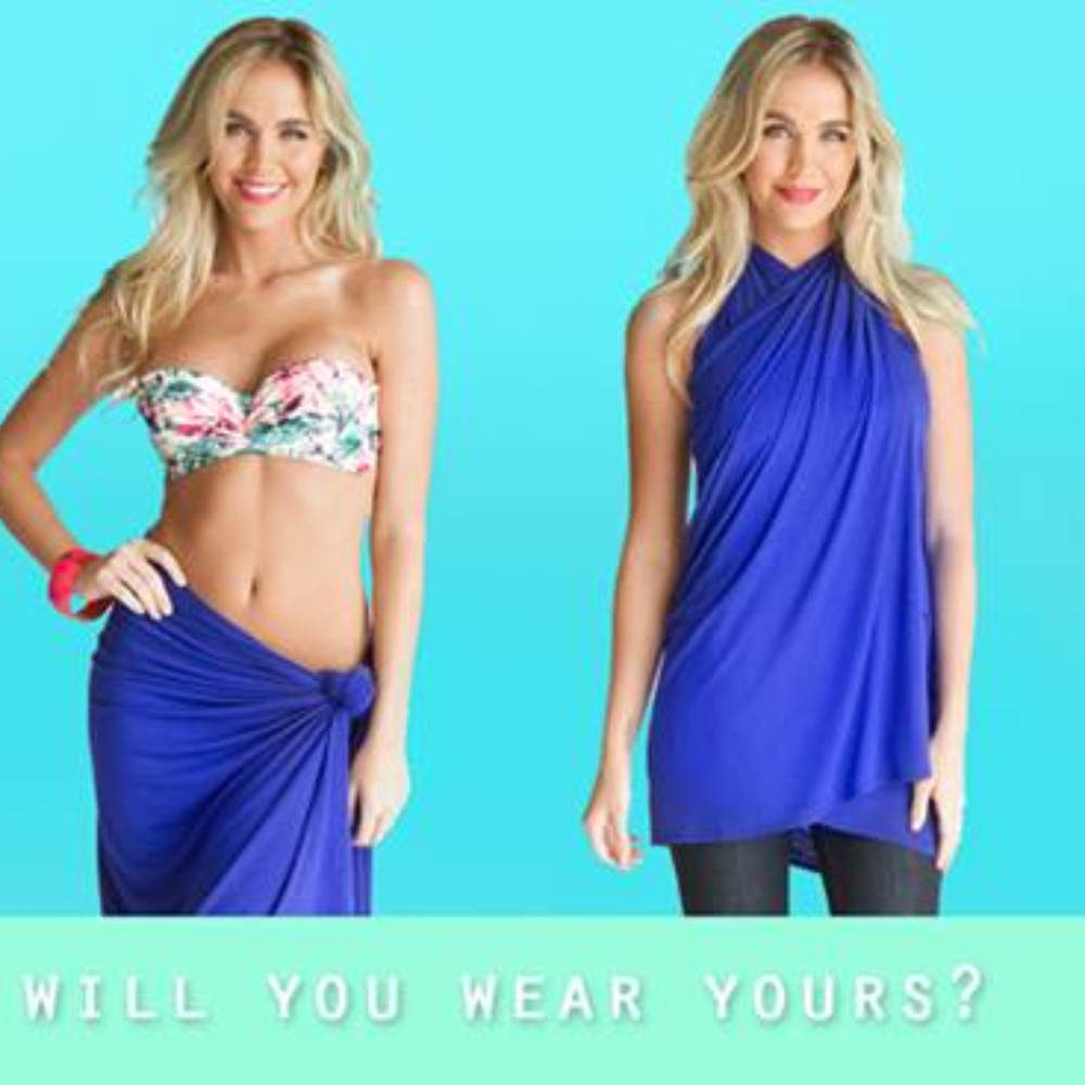 BEACH HAUS SWIMSUIT Coverup Wrap Dress COBALT BLUE Royal One Size Pool party - Picture 7 of 7